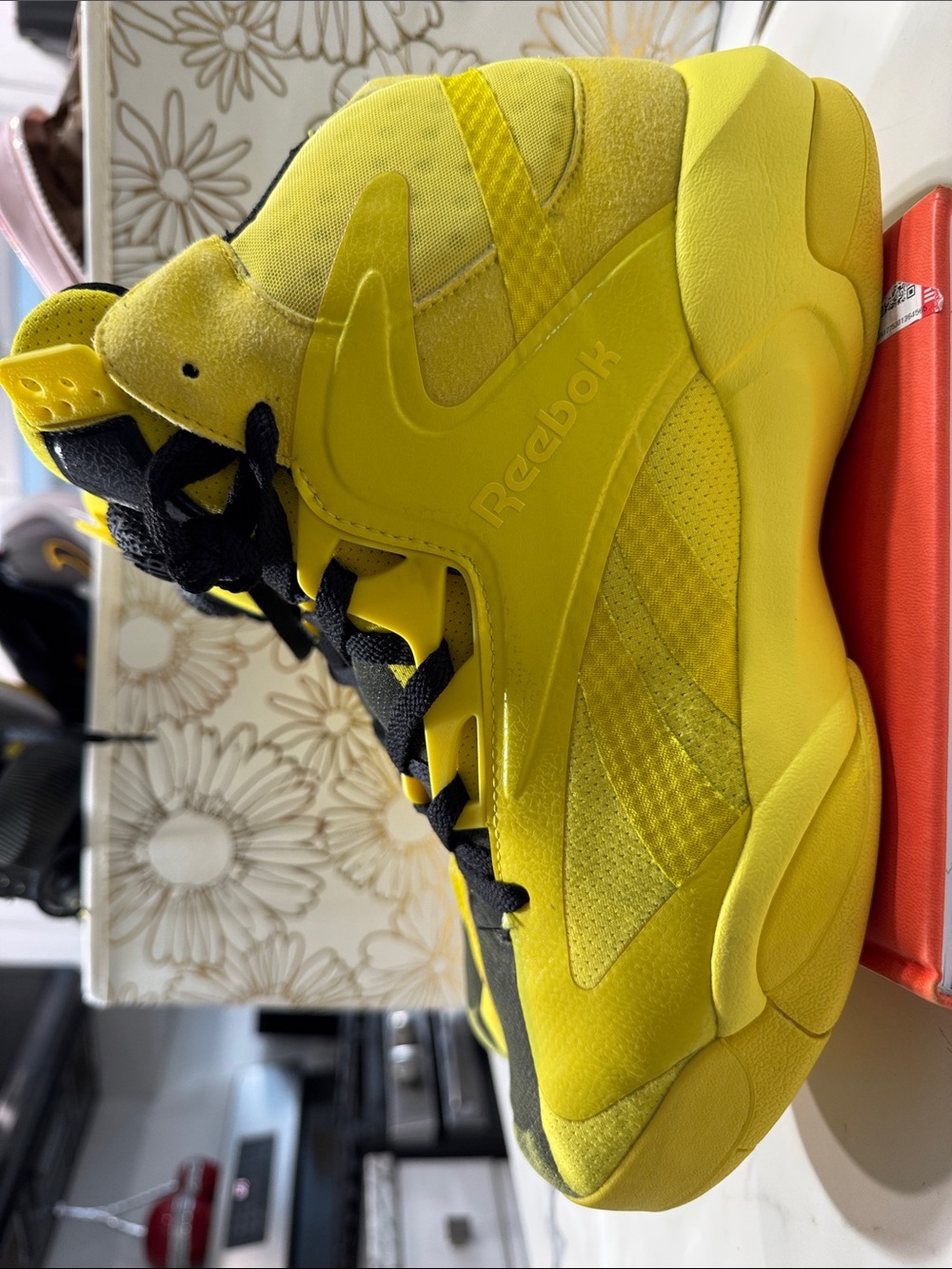 Reebok Kids' Bright Yellow High-Top Sneakers with Black Laces
